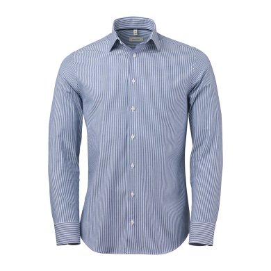Blue/white stretch twill shirt, slimfit