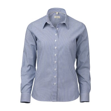Blue/white female stretch twill shirt, slimfit