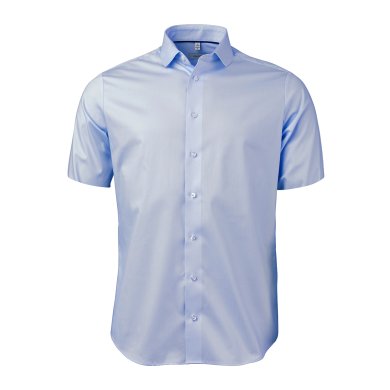 Light blue short sleeve stretch twill shirt, comfort fit