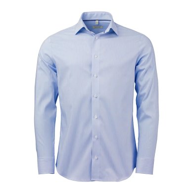 Light blue/white fine striped stretch oxford shirt, slimfit