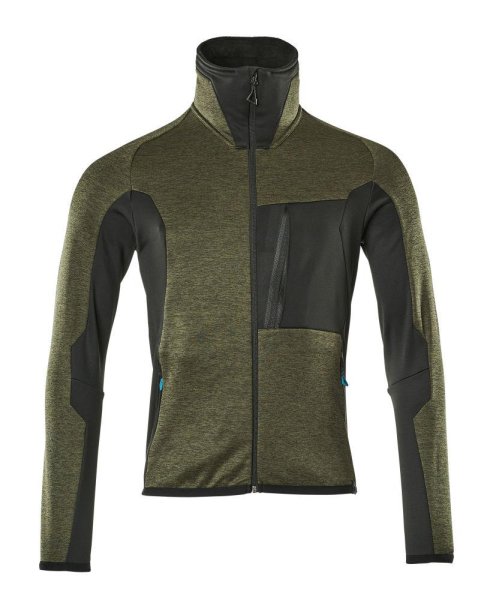 Zoom bild av Fleecetröja med blixtlås, mossgrön/svart