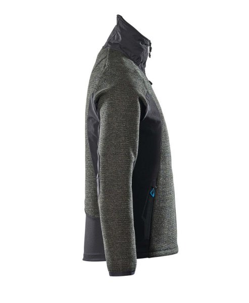 Zoom bild av Stickad jacka med blixtlås, mossgrön/svart