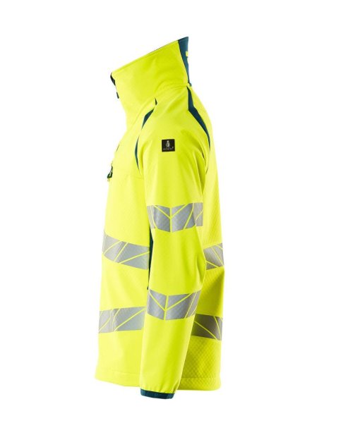 Zoom bild av Softshelljacka, gul/petrolium