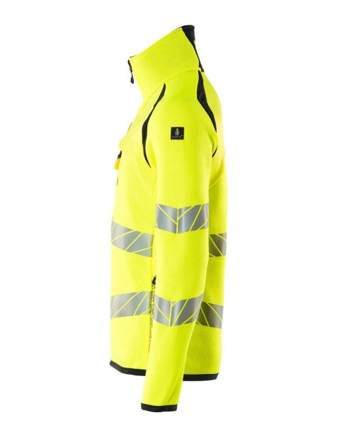 Zoom bild av Stickad tröja med kort blixtlås, gul/mörk marin