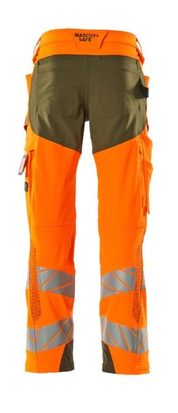 Zoom bild av Byxor med knäfickor, orange/mossgrön