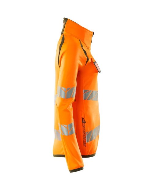 Zoom bild av Dam fleecetröja med blixtlås, orange/mossgrön