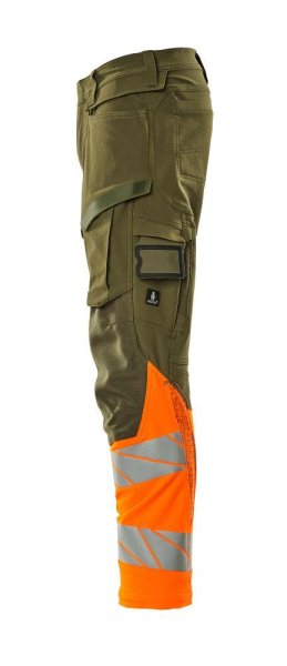 Zoom bild av Byxor med knäfickor, mossgrön/orange