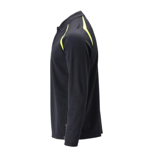 Zoom bild av Långärmad piké, mörk marin/gul