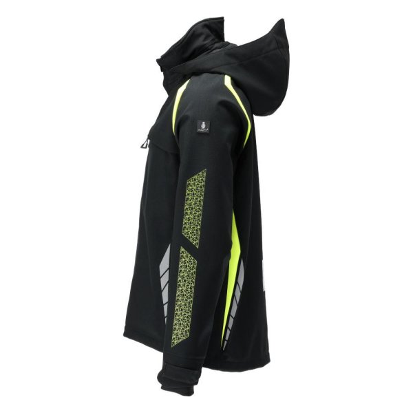 Zoom bild av Softshelljacka med huva, svart/gul