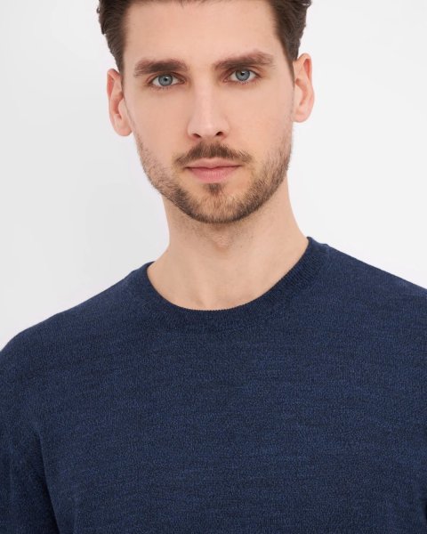 Zoom bild av Milan mens pullover round-neck, dark blue mouliné