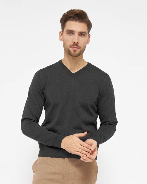 Zoom bild av Copenhagen mens pullover v-neck slimfit, charcole melange