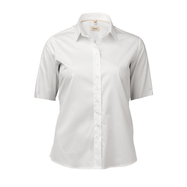 Zoom bild av White female short sleeve stretch twill shirt, comfort fit