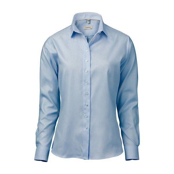 Zoom bild av Light blue/white striped female stretch oxford shirt, slimfit