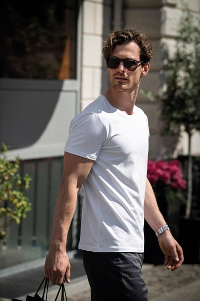 Zoom bild av Stretch tee comfort fit, white